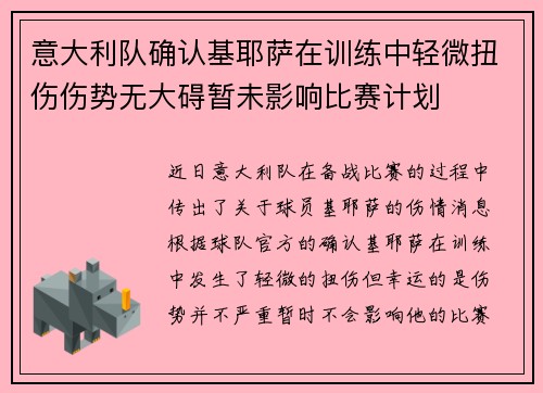 意大利队确认基耶萨在训练中轻微扭伤伤势无大碍暂未影响比赛计划