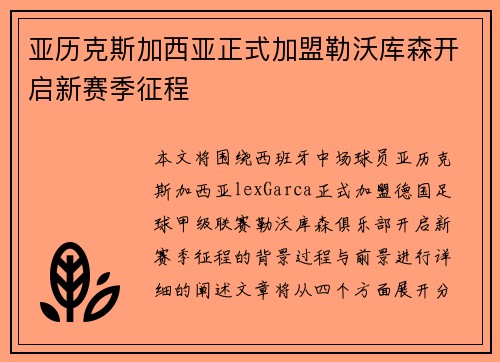亚历克斯加西亚正式加盟勒沃库森开启新赛季征程